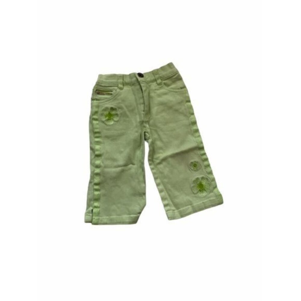 Baby Girls Lime Green Jeans‎ With Floral Embroidery Size 12 M Comfortable Fit